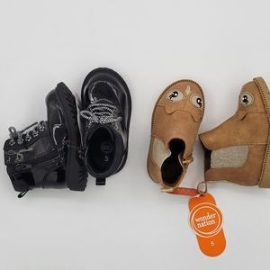 Wonder Nation Toddler Girl Owl Brown Chelsea/Black Combat Boot Comfortable fit.